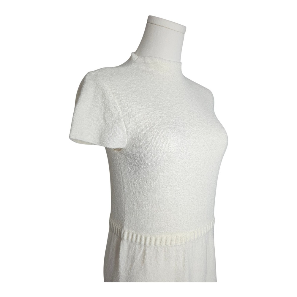 AQUA Bouclé Knit Mock Neck A-Line Short Sleeve Mini Dress Ivory Size S NWT - Picture 3 of 10